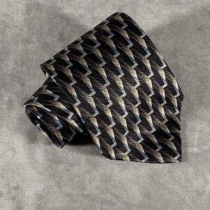 Zylos George Machado Geometric Print Silk Tie Blue Gray Black Formalwear